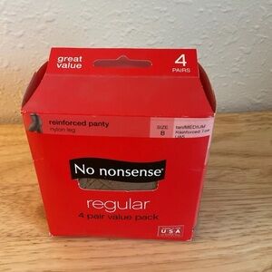 No Nonsense Nylon Pantyhose Reinforced Panty and Toe Size B Tan 4 Pair Pack